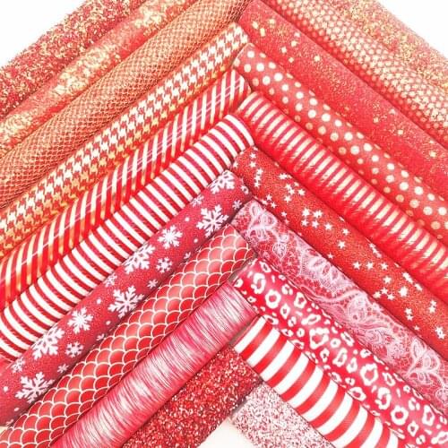 20PCS/SET Christmas Red White Gold Chunky Glitter Faux Vinyl Fabric Glitter Leather Sheets For Earrings Bows DIY 21X29CM GM3511