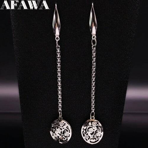 2021 Flower Stainless Steel Earings for Women Silver Color Long Drop Earrings Jewelry boucles d'oreilles femme pendantes E612677
