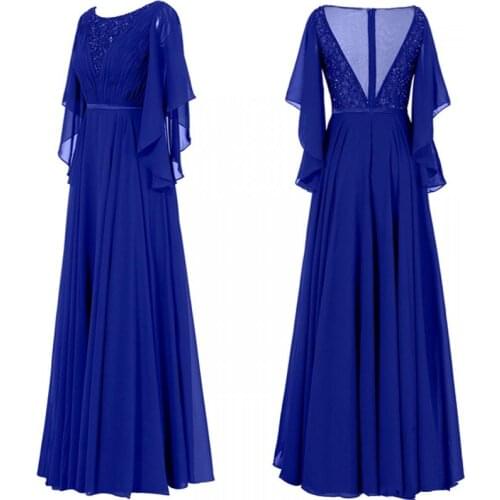 2019 Fashion Cheap Mother of the Bride Groom Dresses With Juliet Sleeves Chiffon Beaded Long Evening Formal Dress Gowns