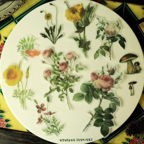 40PCS Vintage Large Size Flower Plant Sticker DIY Scrapbook Base Collage Mobile Diary Album Happy Plan Gift Decoration Material