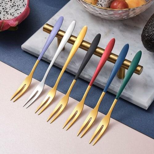 5Pcs/Set Gold Fork Set Tea Cake Snack Fork Dinnerware Cutlery Mirror Stainless Steel Tableware Dessert Fruit Fork Silverware Set