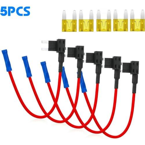 5 Pack 12V Small Size Car Fuse Holder Add-a-circuit TAP Adapter with 20A Standard ATM Blade Fuse Box Take Electrical Appliances
