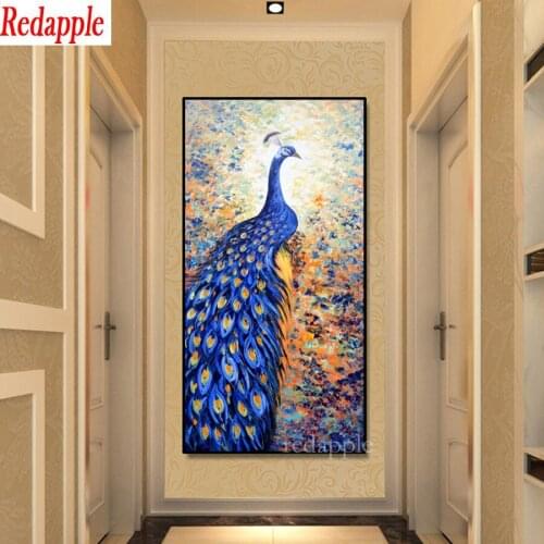Diamond embroidery abstract blue peacock diamond painting full drill square round diamond moaic Corridor aisle home decoration