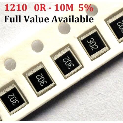 Free Ship 100pcs SMD Chip Resistor 1210 10K ohm 5% 0R~10M 10R 100R 220R 330R 470 ohm 1K 2.2K 10K 100K 0R 1R 2/3/4/5/6/7/8/9/R/K