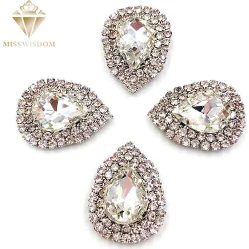 Free shipping 10X14mm White glass stass Double row chain teardrop sew on rhinestones crystal buckle Diy jewelry accessories