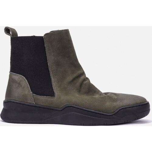Vintage Chelsea Boots Men Japan Style Real Leather Cowhide Platform Ankle Shoes Autumn Winter Army Green Brand Work Safety Boots