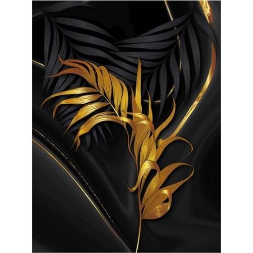 Black Gold Leaves DIY 11CT Embroidery Cross Stitch Kits Needlework Craft Set Cotton Thread Printed Canvas Home Dropshipping