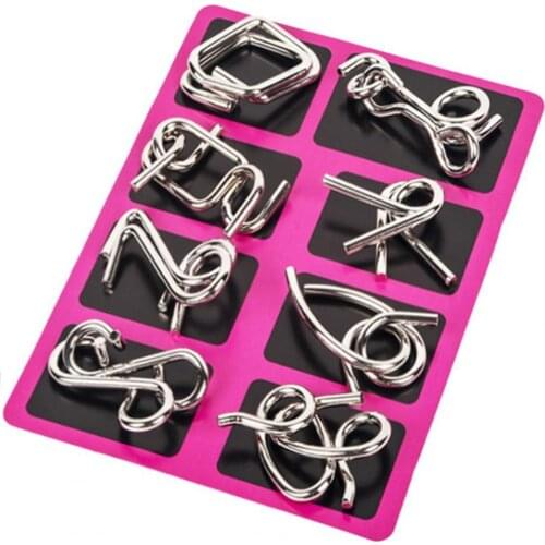 8Pcs/Set Metal Wire Puzzle Montessori Educational Carbon Steel IQ Mind Brain Teaser Stress Reliever Toys for Children Adult