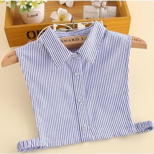 Fit 3-10years child embroidery cat fake shirt collar Cotton denim shirt white small fake false collar blue stripe decoration