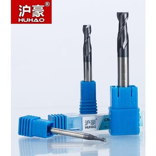 HUHAO 1PC 2 flutes Solid Carbide End Mill CNC Milling Cutter HRC45 R 1 2 3 4 5 6 8 10 14mm router bits for CNC milling machine