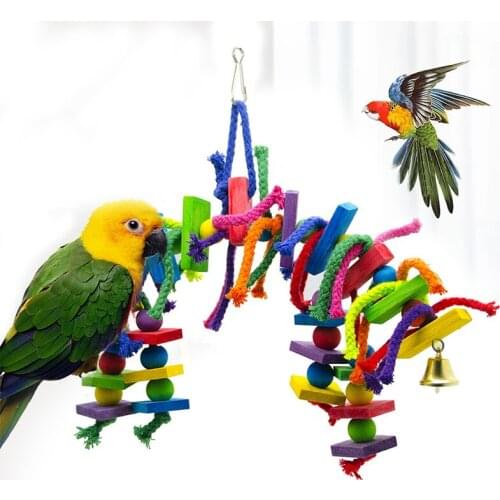 Parrot Gnawing Climbing Toy Bird Colourful Bridge Parrot Chew Swing Rope Wooden Block