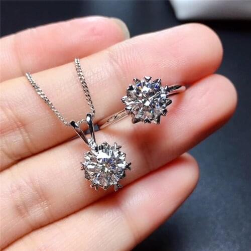 1CT Moissanite Jewelry Set Real 925 Sterling Silver Ring Pendant for Women Wedding Party Anniversary Necklace VVS Lab Diamond