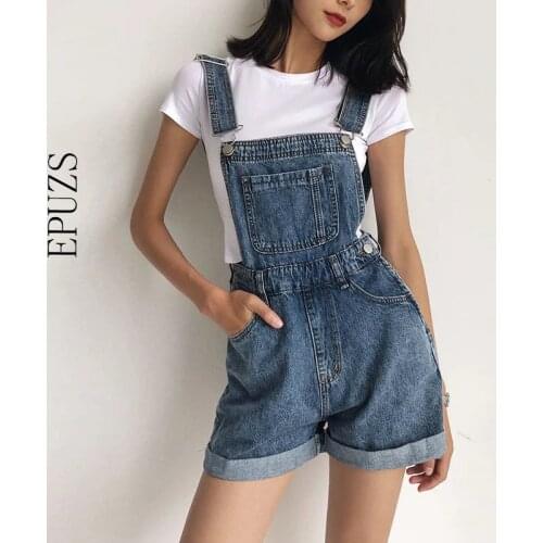 Vintage sleeveless denim jumpsuit women high waist shorts Overalls sexy backless black playsuit casual jeans jumpsuit 2020