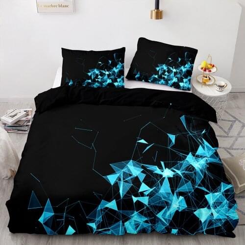 Blue Glowing Polygonal Grid Pattern Bedding Set Geometric Duvet Cover Set With Pillowcase Queen King Size 260*220 Black Quilts