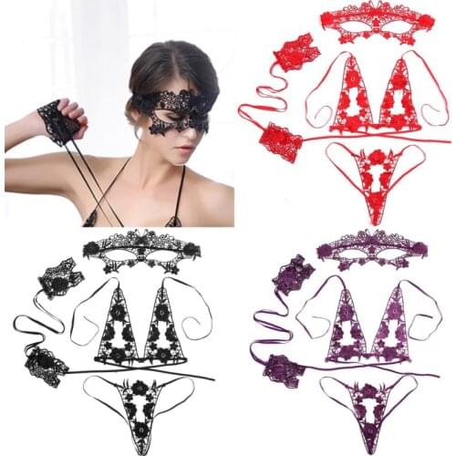 4Pcs Hot Sexy Lingerie Set Temptation Lace Push Up Bra Set Erotic Women Underwear Bras & G-String Sexi Intimates Lingerie Femme
