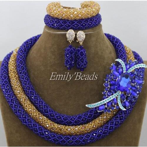Royal Blue Nigerian Wedding African Beads Jewelry Sets Fashion African Costume Bridal Necklace Sets Free Shipping AIJ109