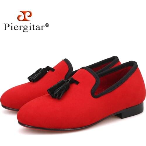 Piergitar parental shoe same men loafers design child velvet tassel shoes handmade cotton comfortably insole child party loafers