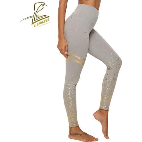 LONZO New yoga leggings sport women running fitness pants high waist stretch bronzing slim trousers LCP118