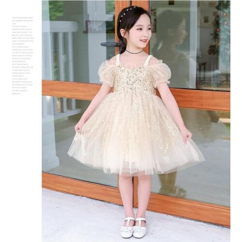 Summer Girls Sequins Dress for Kids Sparkle Dress Shoulderless children Clothing Princess Party Gown