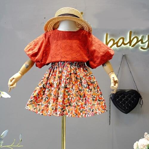 2021 Summer Girls' Clothing Sets Lace Hollow Tops+Floral Short Skirt 2Pcs Suit Princess Toddler Baby Kids Children Clothes