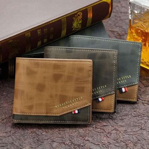 Mens Wallet Money Bag Solid Color Leather Business Short Wallet Famous Vintage Male Walltes Purse coin