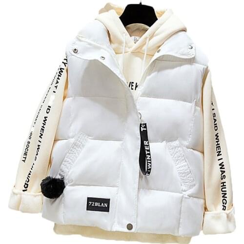 2021 New Casual Short Cotton Vest Coats Female Korean Loose Autumn Winter Womens Down Cotton Vest Jacket Lady Outerwear XA167