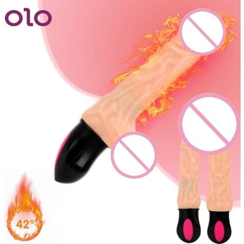OLO 12 Mode Heating Flexible Soft Silicone Realistic Dildo Vibrator Vagina Massager Bendable Sex Toys for Woman