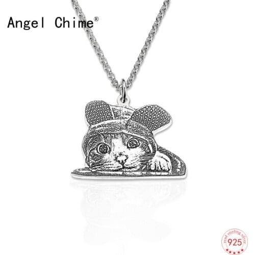 925 Sterling Silver Photo Necklace Jewelry Man Women Pet Silhouette Pendant Custom Engraved Wholesale