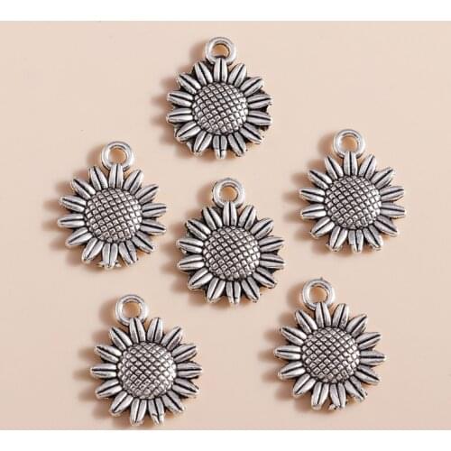 20pcs 15*18mm Daisy Flower Sunflower Charms Connector Fit Necklaces Pendants Earrings Antique Silver Color Jewelry Accessories