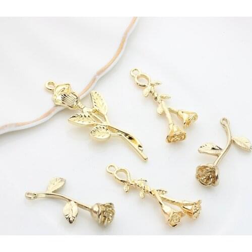 Golden Zinc Alloy Pendant Rose Flowers Charms 6pcs/lot For DIY Jewelry Earring Making Accessories