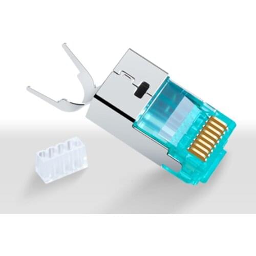 RJ45 Connector 10Gbps CAT7 Shield Crystal Head Gold-Plated 50U 8p8c Cat 7 Ethernet Network Cable Adapter Modular Plug 1.5mm Hole
