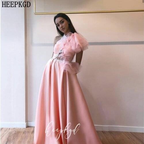 Blush Pink One Shoulder Long Prom Dresses Appliques Ruffles Tulle A Line Plus Size Graduation Dress Sexy Evening Party Gowns