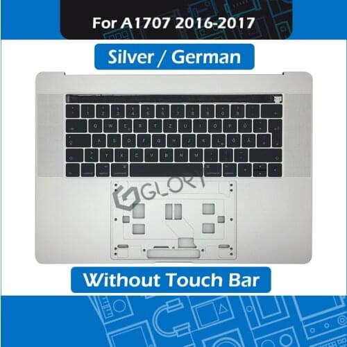 Silver Laptop Palm Rest for Macbook Pro Retina 15" Touch Bar A1707 Top Case with German Keyboard Late 2016 Mid 2017