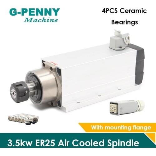 220V 3.5kw ER25 Air Cooled Spindle 4bearings CNC motor ceramic ball bearing high accuracy Air Cooling motor spindle High Quatity