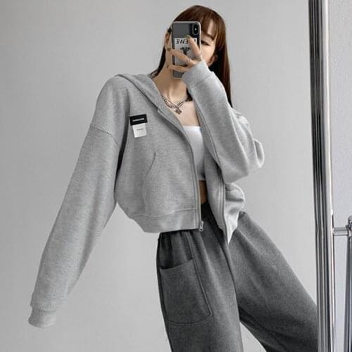 TVVOVVIN Sports Hoodie Womens Loose Long Sleeved Zipper Coat Springautumn Short Top Fashion Korean Jacket Top RO9R