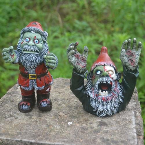 Horror Funny Cartoon Zombie Dwarf Statue Outdoor Garden Courtyard Creative Standing Dwarf Sculpture Resin Decoration Crafts