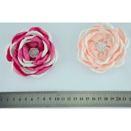 Yundfly 12pcs/lot 3.6" Two-tone Burning Flowers for Baby Adult Headband Clips Pearl Rose Flower Diy Kids Girls Hair Accessories