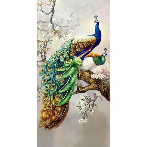 Green Peacocks Flower Tree Diamond Painting Vertical Version Round Full Drill Animal DIY Mosaic Embroidery 5D Cross Stitch Gifts