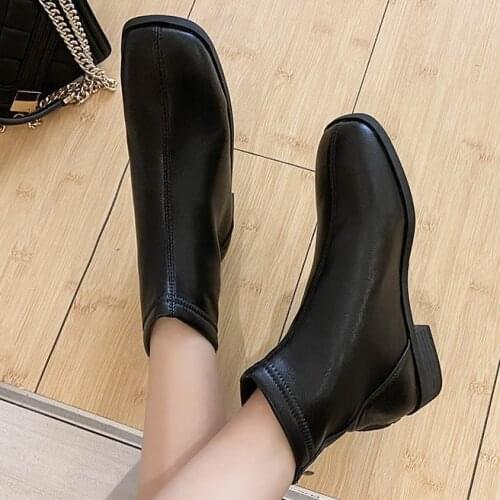 Ankle Boots for Women Square Toe Fashion Shoes Short Boots Zipper Square Heels Comfortable Pu Leather Square Heel Lady Shoes
