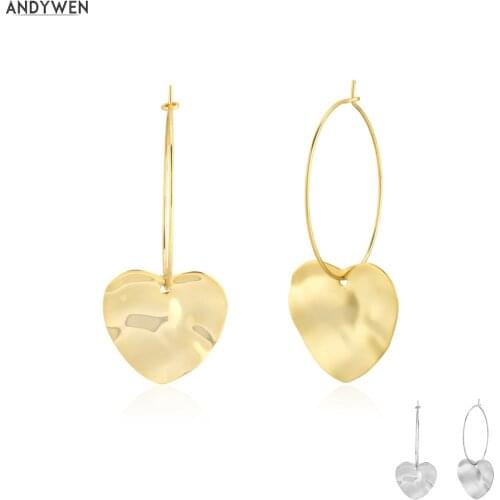 ANDYWEN 100% 925 Sterling Silver Gold Big Heart Hoop Piercing Pendant Love Women Fashion Slim Large Wedding Party Jewels