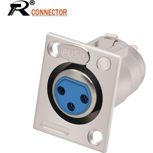 10pcs/lot 3 Pin XLR Square Panel Mount Push-type 3 Poles Female XLR Jack Socket Chassis XLR Wire Connector