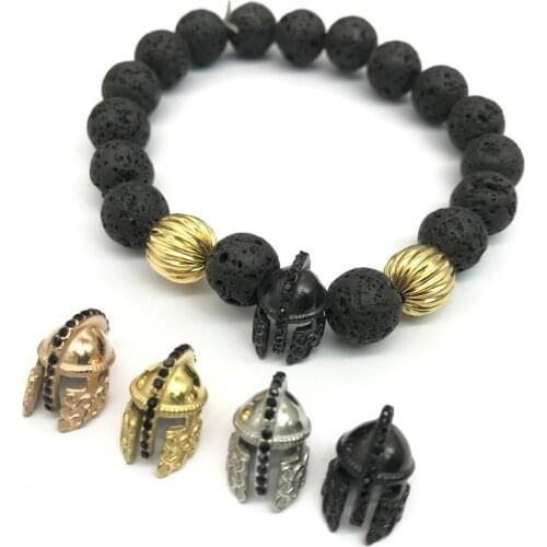 2mm Hole 316l Stainless Steel Crystal Spartan Helmet Spacer Bead Fit Charm Bracelet Necklace DIY Jewelry Making