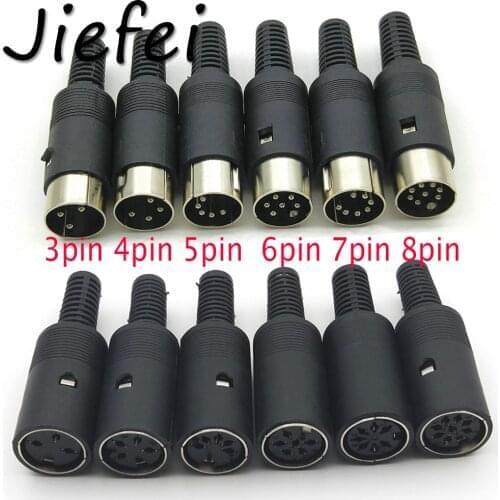 2pcs new DIN Male or Female Plug 3pin 4pin 5pin 6pin 7pin 8pin Inline Audio AV Connector DIY Parts for Chassis Cable Mount