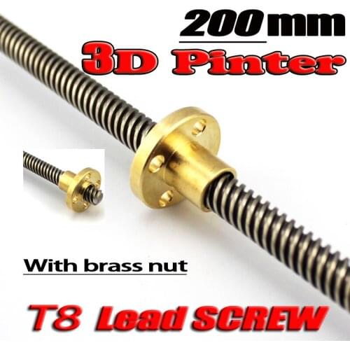 3D Printer T8 screw THSL-200-8D Trapezoidal Lead Screw Dia 8MM Pitch 2mm Lead 8mm Length 200mm with Copper Nut