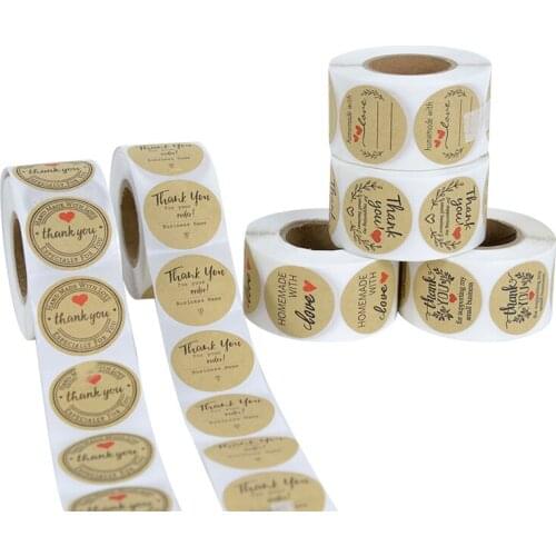500pcs/roll Round Kraft Paper Thanksgiving Sticker Thanksgiving Wedding Party Decoration Candy Flower Gift Box Packaging Sticker