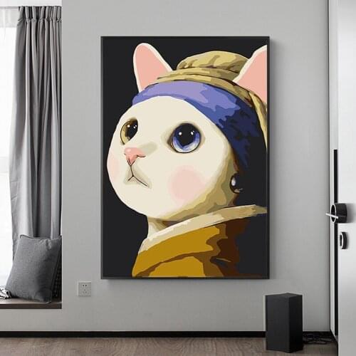 Abstract Animal Cat Funny Canvas Painting Pop Art Cat Posters and Prints Pictures Wall Art Cuadros for Kids for Home Decor