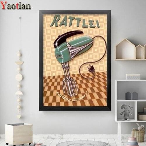 DIY 5D Diamond Painting Rattle!cooking wonder!Cross Stitch Full Diamond Embroidery Rhinestones Mosaic Diamond art Kitchen decor