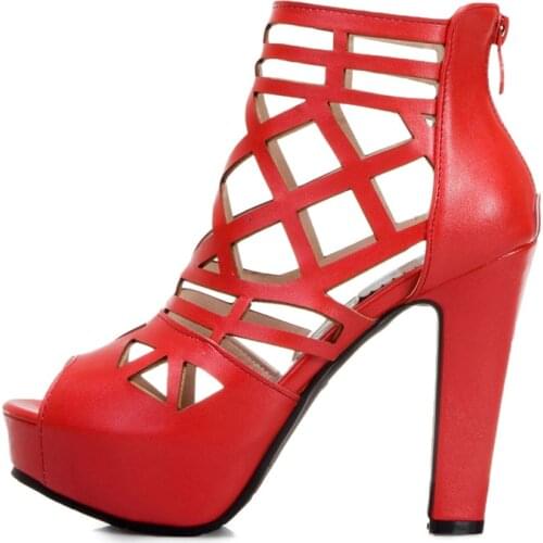 Autumn Summer Ankle Boots For Women PU Leather High Heels Short Boots Platform Cut-outs Black Red White Party Shoes Large Size