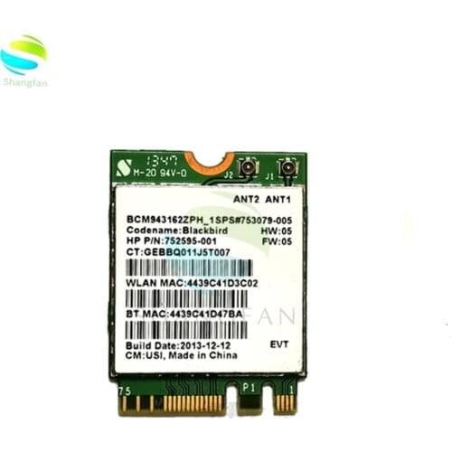 Broadcom BCM943162ZP BCM943162 433Mbps 802.11ac a/b/g/n dual band 2.4G+5G wireless wifi network card HP P/N 752595-001
