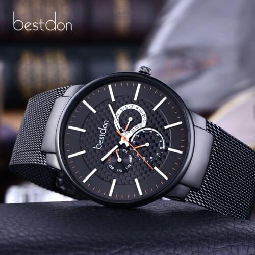 Fashion Luxury Brand Bestdon Watches Men Stainless Steel Mesh Band Quartz Sport Watch Chronograph Mens Wrist Watches Clock Men